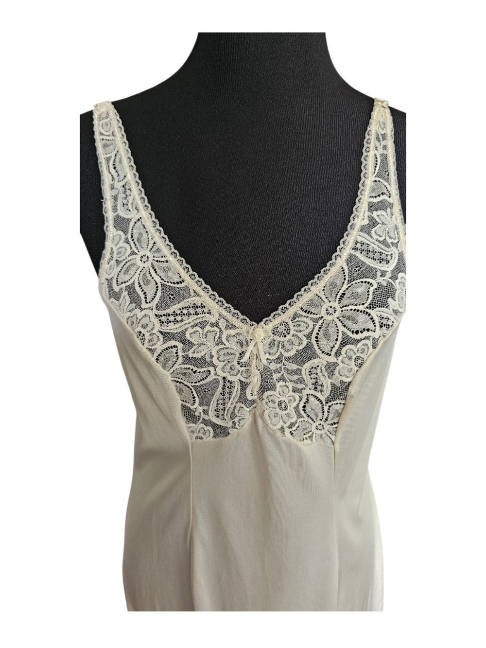 Vintage Bali Cream Lace Full Slip Size 36 Nylon Lingerie Midi Nightgown - Picture 2 of 8